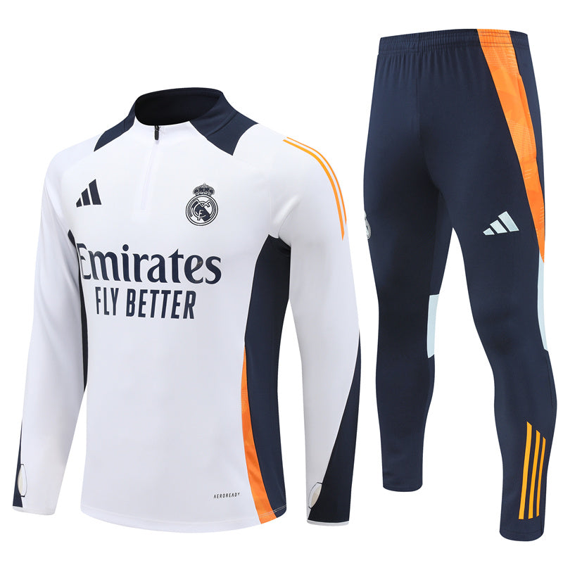 Real Madrid 2024/25 Training Tracksuit (White + Orange #2)