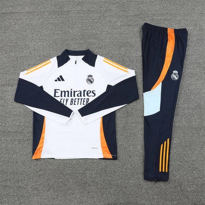 Real Madrid 2024/25 Training Tracksuit (White + Orange #2)