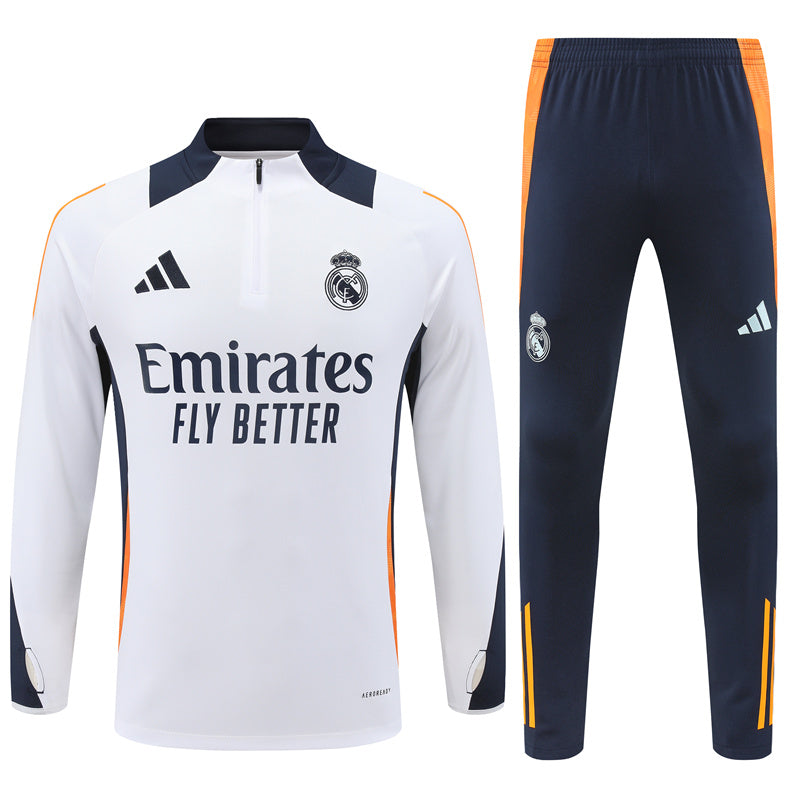 Real Madrid 2024/25 Training Tracksuit (White + Orange #2)