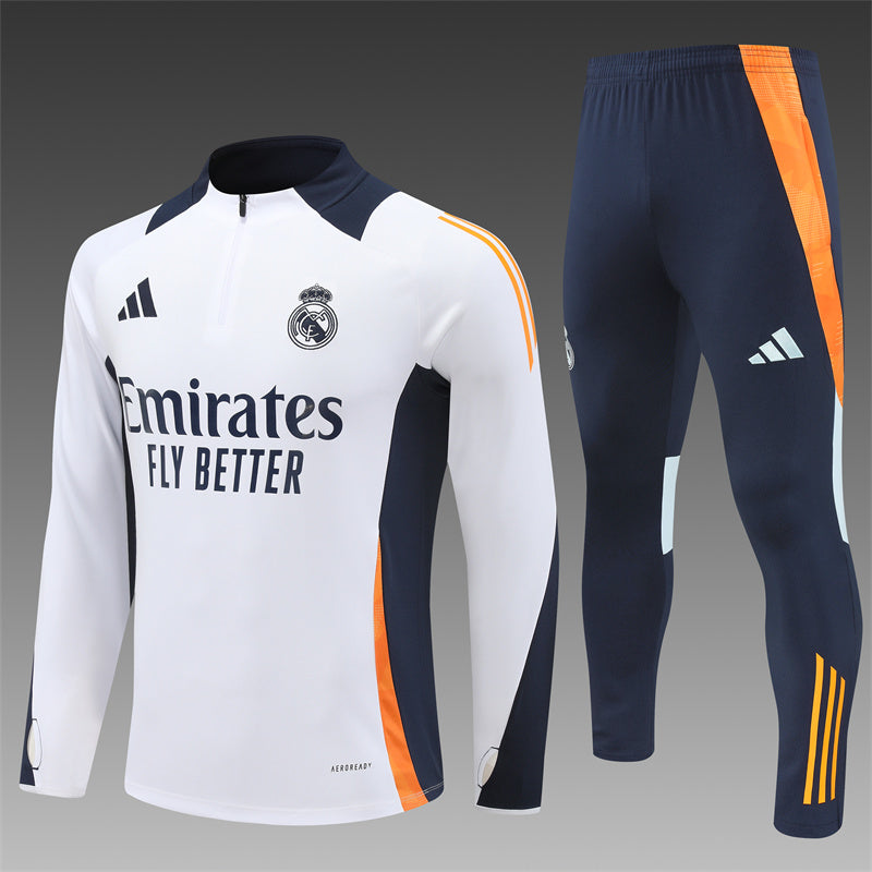 Real Madrid 2024/25 Training Tracksuit (White + Orange #2)